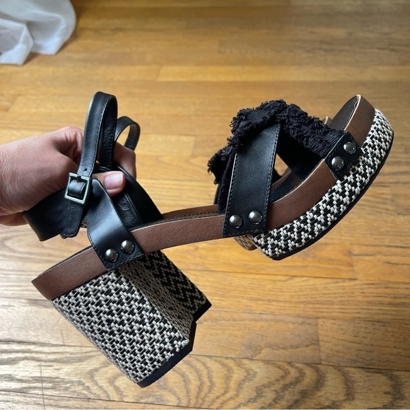 NEW Kelsi Dagger Brooklyn Florasv Tweed Platform Heel Wooden Boho Sz 11 NWOT - Picture 4 of 7